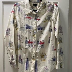 Talbots women's London Cream Graphic Button Down Shirt